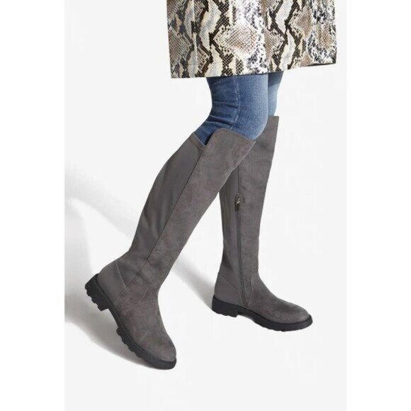 NIB Faux Suede Knee High Gray Riding Boots - Picture 1 of 7
